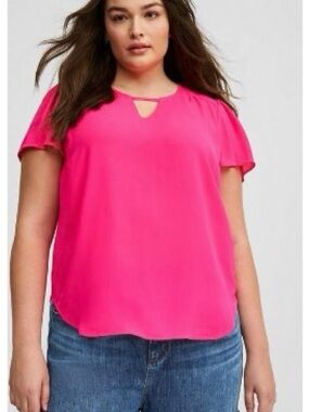 torrid Hot Pink Keyhole Flutter Sleeve Blouse